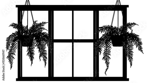 Fern in a macrame hanger near the bay window, Plant Digital Art