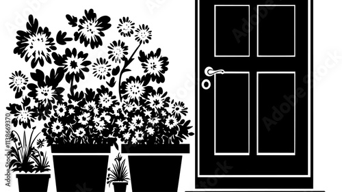 Flower basket with daisies and carnations on a doorstep, Plant Digital Art