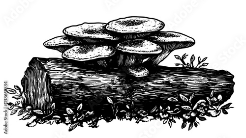 Foxfire fungus growing on a rotting log in the woods, Plant Digital Art