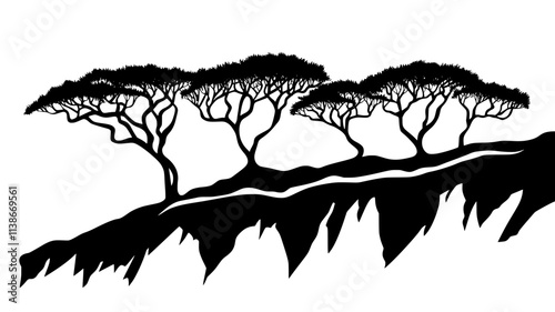 Frankincense trees growing on cliffs in the Dhofar region, Plant Digital Art