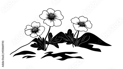 Glacier buttercup emerging from melting snow patch, Plant Digital Art