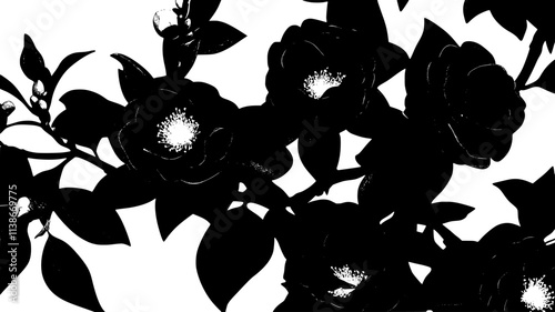 Camellias growing naturally in a secluded garden area, Plant Digital Art