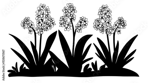 Hyacinths growing in a garden bed, surrounded by natural greenery, Plant Digital Art