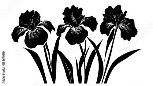 Iris flower with three upright petals and three drooping sepals, Plant Digital Art