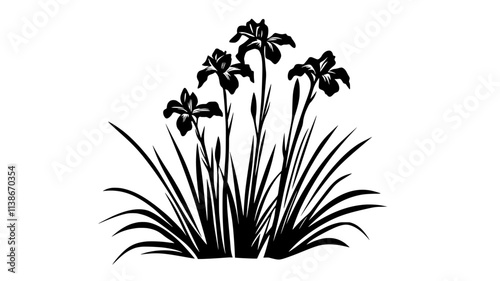 Iris plant with sword-like leaves and multiple flower stalks, Plant Digital Art