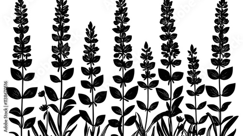 Lavender rows in full bloom in a herb garden, fragrant and vibrant purple flowers, Plant Digital Art