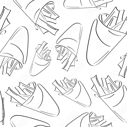 seamless pattern with original icons of fried potatoes in a bag in line art style