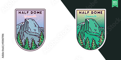 Half Dome lineart logo badge outdoors logo illustration