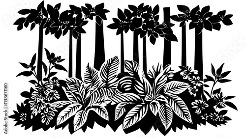 Pachysandra covering the forest floor beneath tall trees, Plant Digital Art