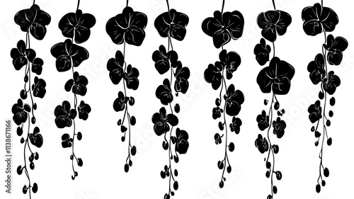 Orchids placed in a cascading bouquet, stems arranged in an elegant arc, Plant Digital Art