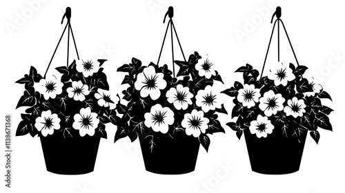 Petunias cascading from hanging baskets on a porch, Plant Digital Art