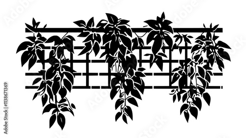 Philodendron climbing trellis mounted on an exposed brick wall, Plant Digital Art
