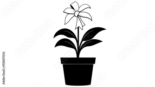 Potted flowering plant with ribbon on office desk, Plant Digital Art