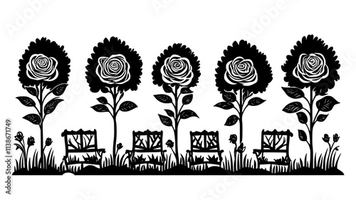 Roses blooming in a public park, with well-maintained garden beds, Plant Digital Art