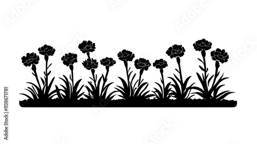Row of border carnations growing in an outdoor garden patch, Plant Digital Art