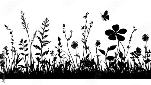A row of flowering plants in a garden, known for attracting pollinators, Plant Digital Art