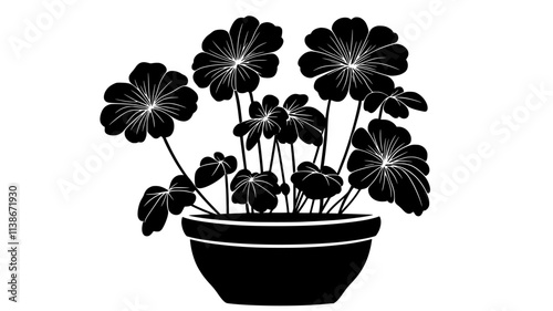 Scented geranium with lobed leaves in a terracotta pot, Plant Digital Art