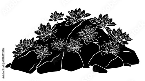 Sedum with succulent leaves in a rock garden design, Plant Digital Art