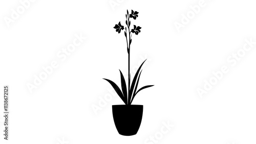 A single gladiolus standing upright in a simple container, stem visible along its length, Plant Digital Art