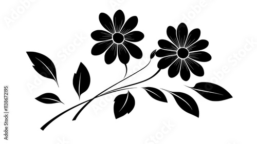 Single daisy stem with leaves and an unopened bud, Plant Digital Art
