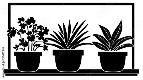 Succulent arrangement in terracotta pot on windowsill, Plant Digital Art