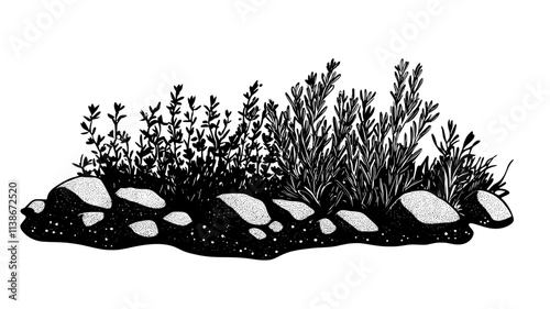 Thyme plants forming a low-growing mat in a rock garden, Plant Digital Art