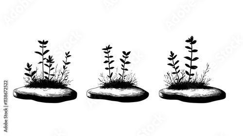 Thyme plants forming ground cover between stepping stones, Plant Digital Art