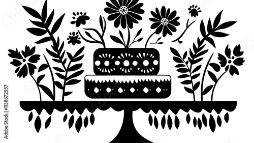 Tiered cake-shaped flower display on party buffet table, Plant Digital Art