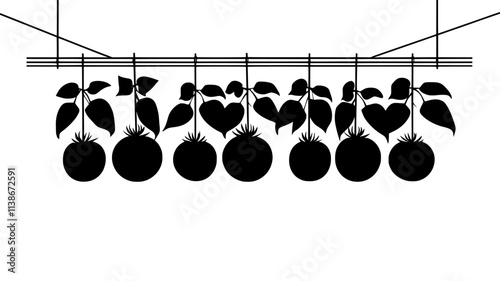 Tomato vines supported by strings in a soilless greenhouse system, Plant Digital Art