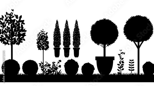 Topiary shapes in manicured lawn of estate, Plant Digital Art