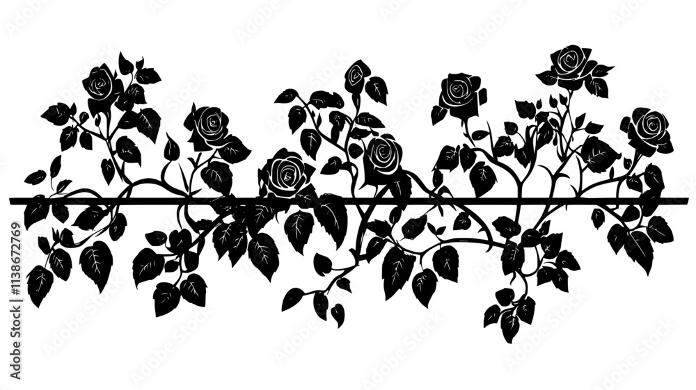 Naklejka premium A view of a climbing rose vine growing on a trellis outdoors, Plant Digital Art