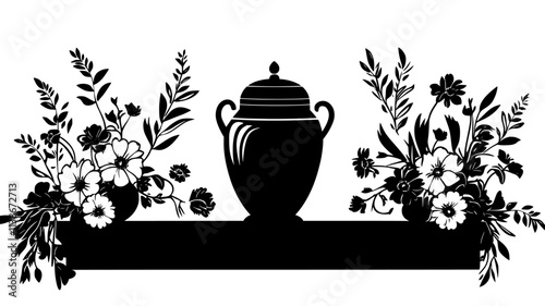 Urn surrounded by a floral arrangement on a memorial table, Plant Digital Art