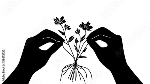 Twine and recyclable string binding flowers in sustainable arrangement, Plant Digital Art