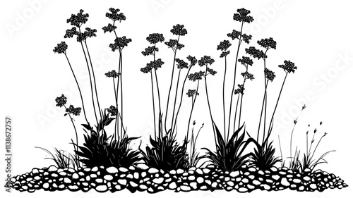 Verbena bonariensis with tall stems in a gravel border, Plant Digital Art