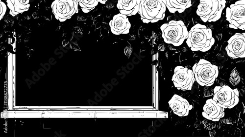 Wall of roses covering a building's exterior facade, Plant Digital Art