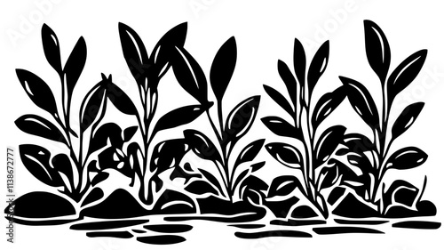 Water hyacinth choking the waterway with dense growth, Plant Digital Art