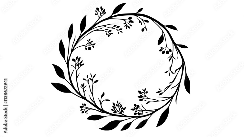 Fototapeta premium A wreath made from dried flowers with stems and leaves interwoven in a circular pattern, Plant Digital Art
