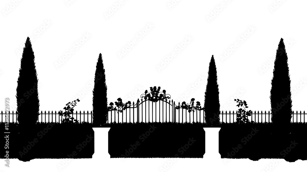 Fototapeta premium Yew hedge bordering a formal English garden, Plant Digital Art