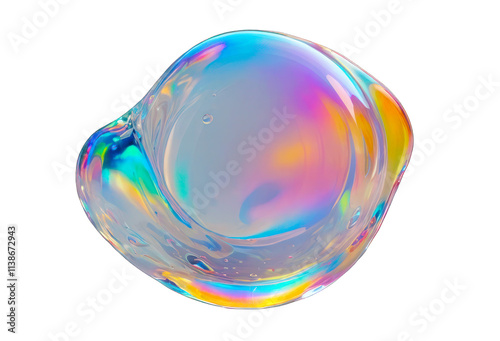 3D render holographic chrome Y2K element, isolated background. Liquid metal, colorful, iridescent object made of glass, shimmering.