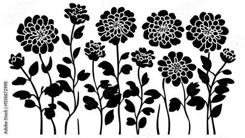 Zinnia patch with a variety of flower shapes, Plant Digital Art
