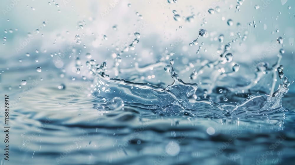 Splash of clear water with ripples in a calm blue background Splash of clear water with ripples in a calm blue background
