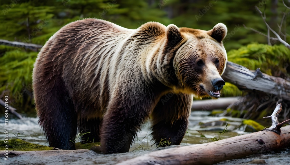 Fototapeta premium A view of a Grizzly Bear in the forest