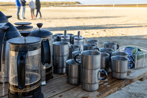 Coffee break during an outdoor activity on the beach