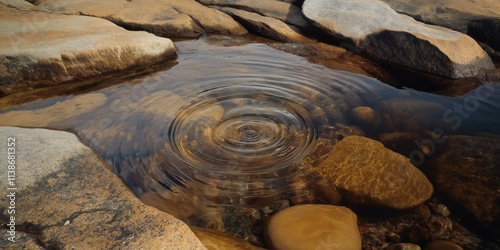 Rippling water among smooth stones creates a dynamic pattern, reflecting nature's beauty and tranquility. photo