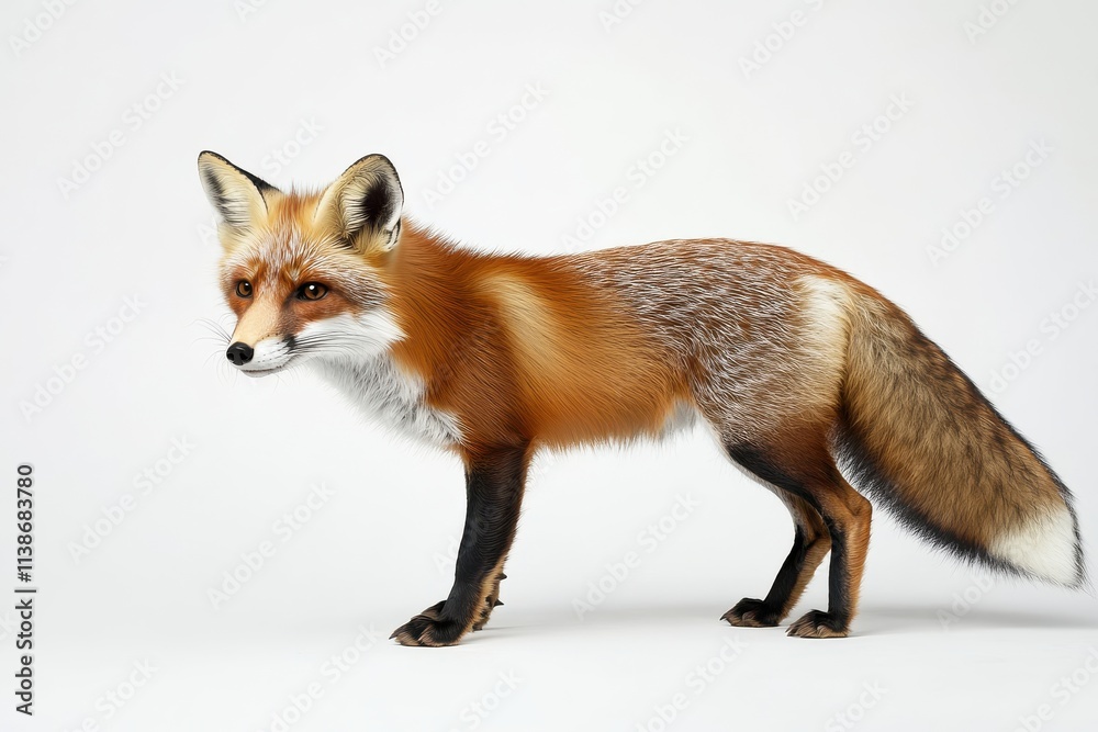 Fototapeta premium Red fox standing on white background