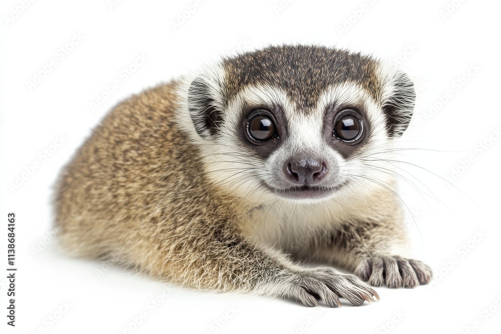 Obraz premium Adorable baby meerkat on white background.