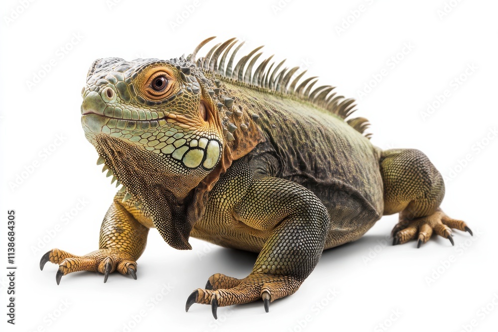 Obraz premium Green iguana posing against white background