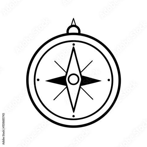 Compass Line Art on White Background
