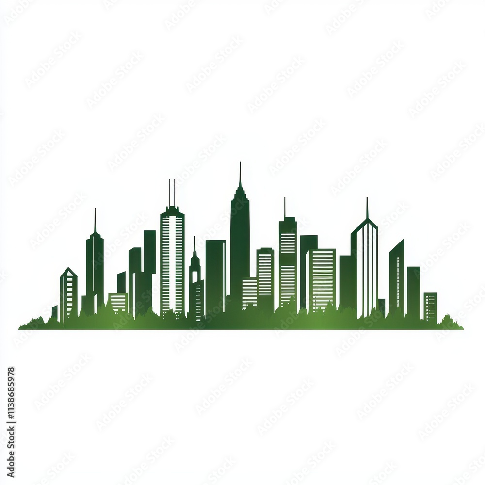 Fototapeta premium Urban Skyline Silhouette with Green Gradient for Eco-Friendly Themes