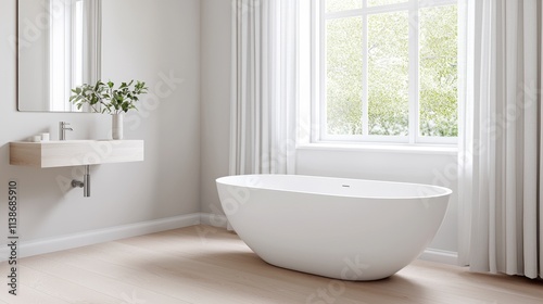 Elegant Minimalist Bathroom with Freestanding Bathtub and Natural Light